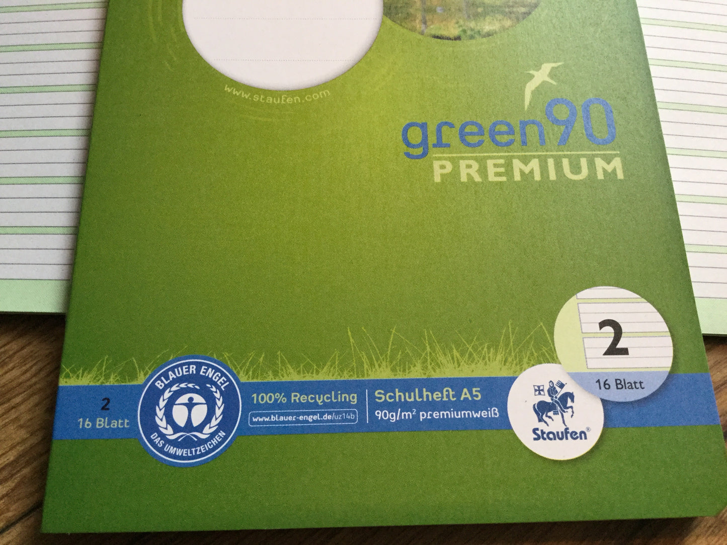 Schulheft A5 Lin.2 grün Green90g Deutschheft