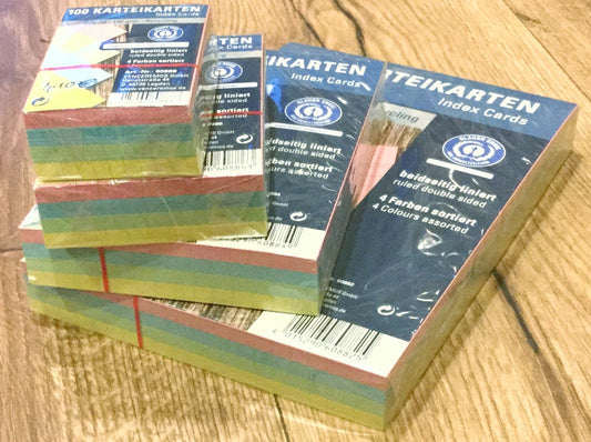 Karteikarten liniert 4 Farben 100Bl - Polly Paper - Umweltfreundliche Schreibwaren