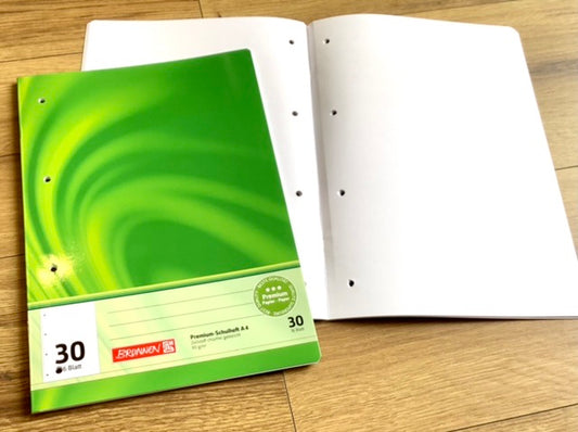 Schulheft A4 Lin.30 blanko gelocht perforiert 90g