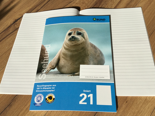 Doppelheft A4 Lin. 21 32Bl  Seehund auf dem Cover