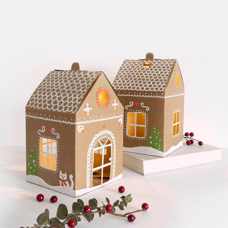 Papphaus 6x Lebkuchenhaus folia Kraftkarton 11x11x19cm
