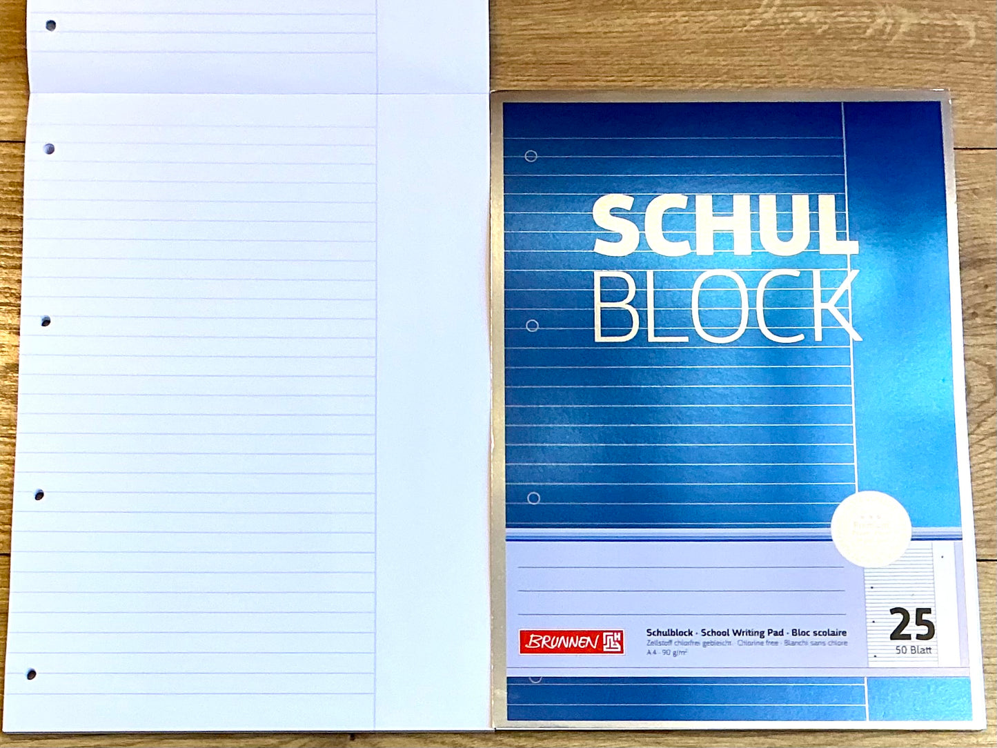 Schulblock A4 Lin.25 liniert mit Rand 90g 50Bl BRUNNEN