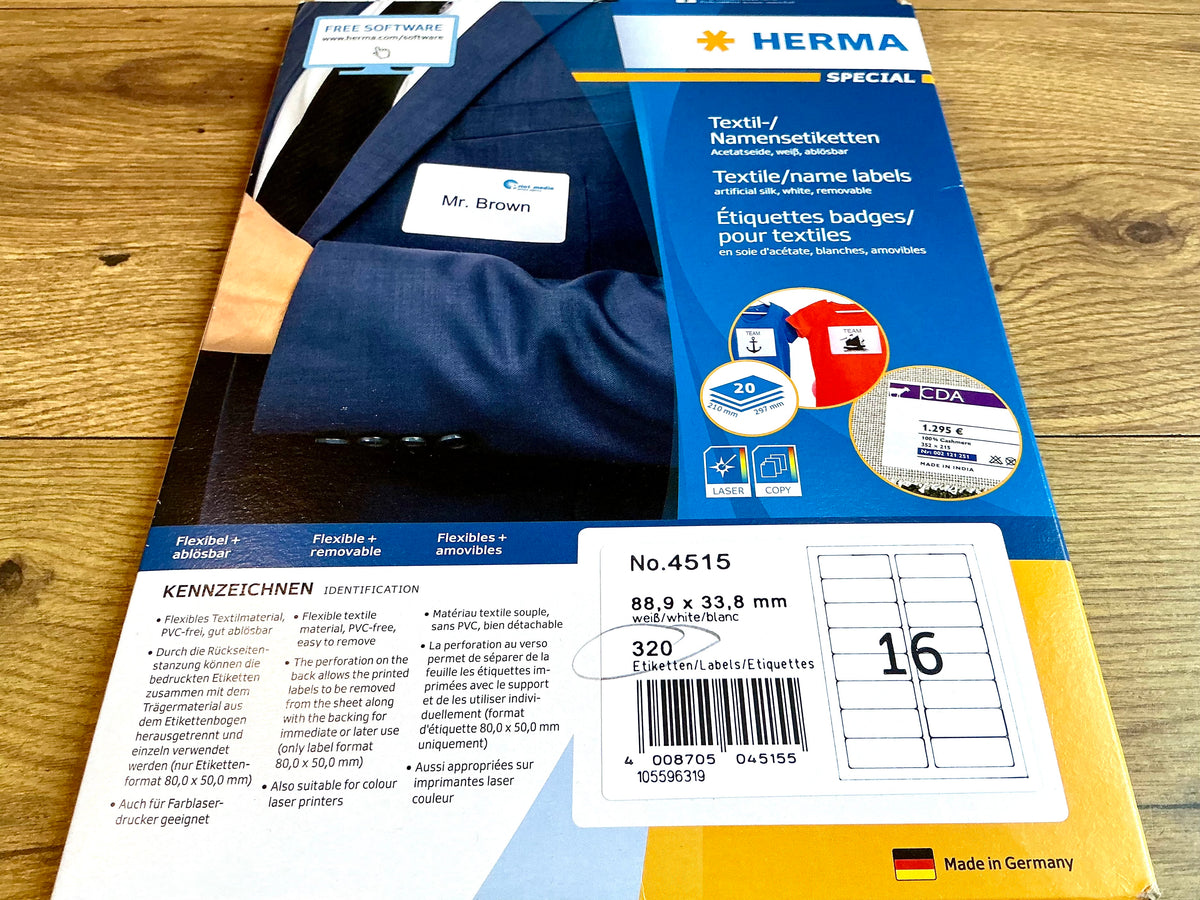Namensetiketten Textil 320 St. 88,9x 33,8mm Herma 4515