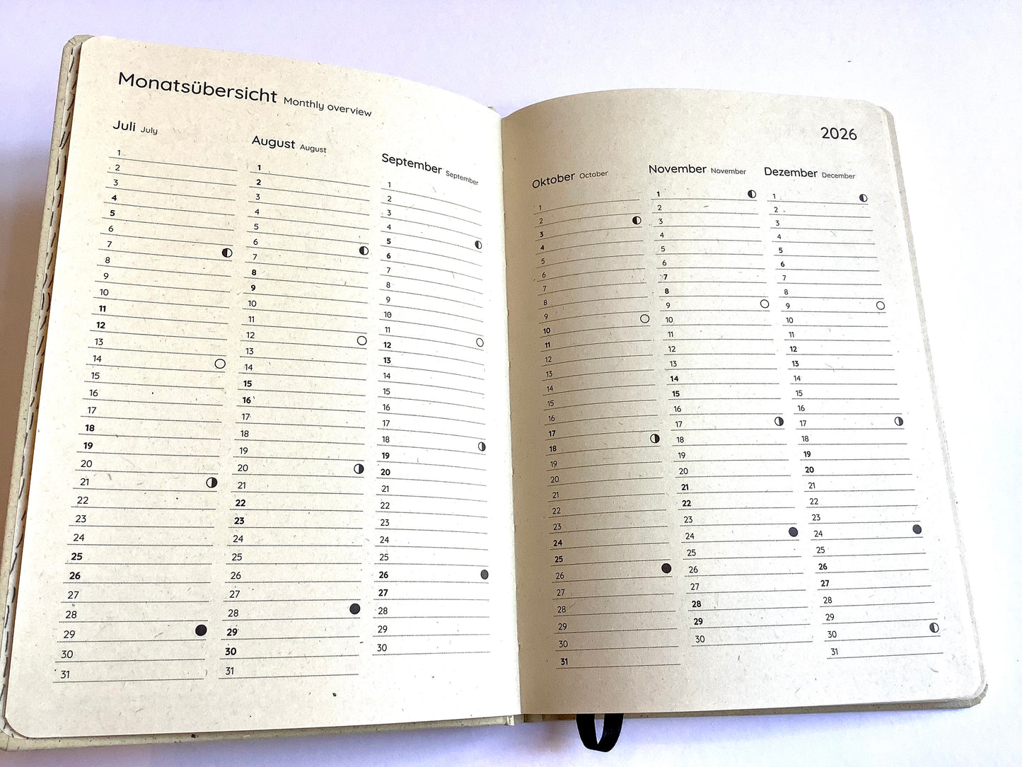 Wochenkalender A5 matabooks Graspapier schwarz 2026