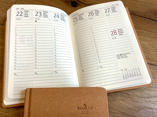 Taschenkalender A6 10x15cm 1W/2S Nature Line braun 2026