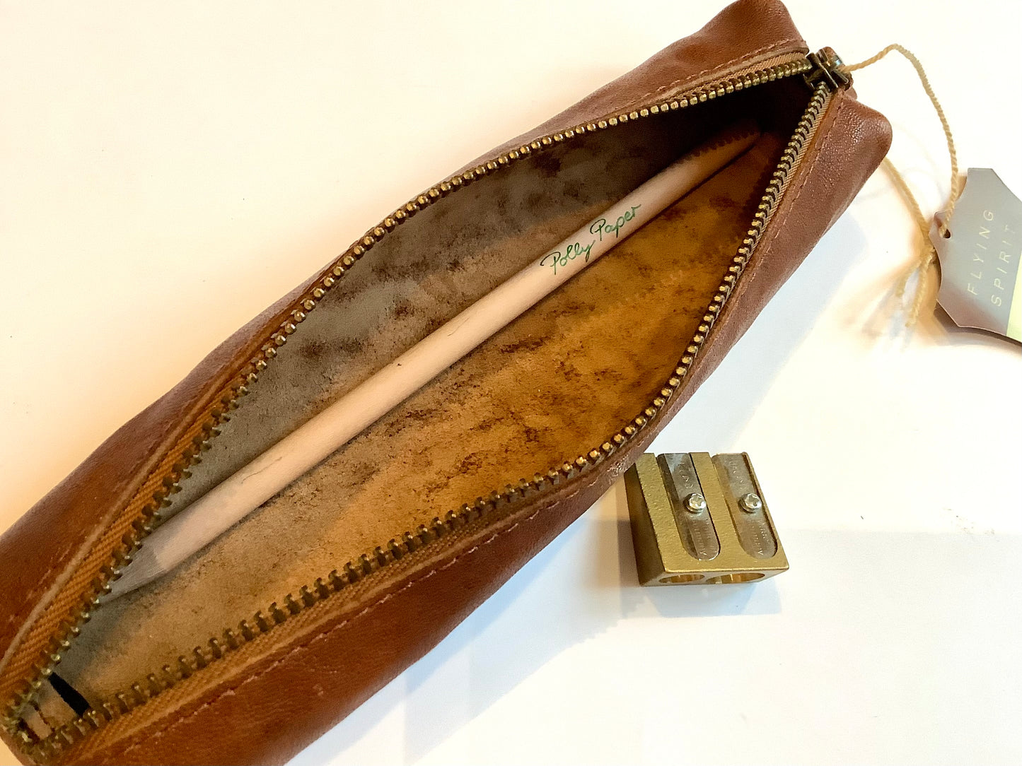 Stifteetui 19 x 2,5cm Leder cognacfarben vegetab.