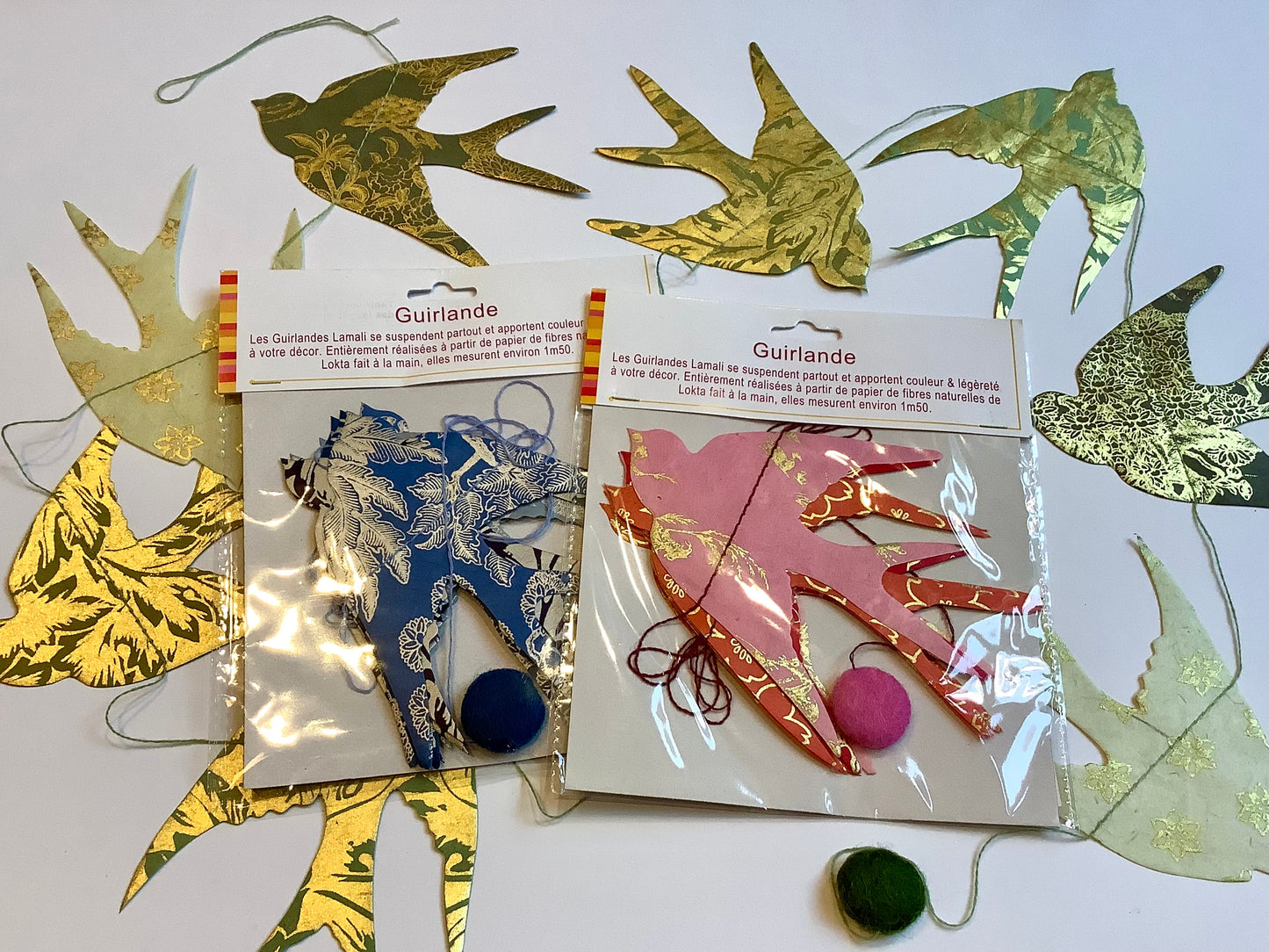 Girlande Papier-Mobile Schwalben silber-gemustert Lamali