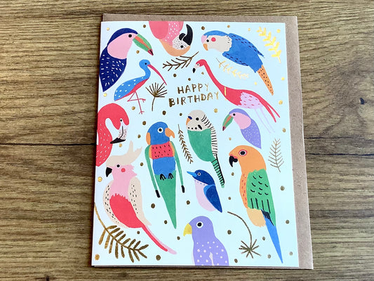 Grußkarte Happy Birthday Tropical Feathers (Carolyn Suzuki, 1973)