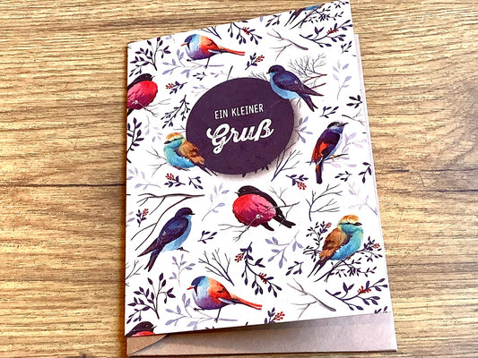Briefkarte 10x14cm "Ein kleiner Gruß" / Vögel, Zweige