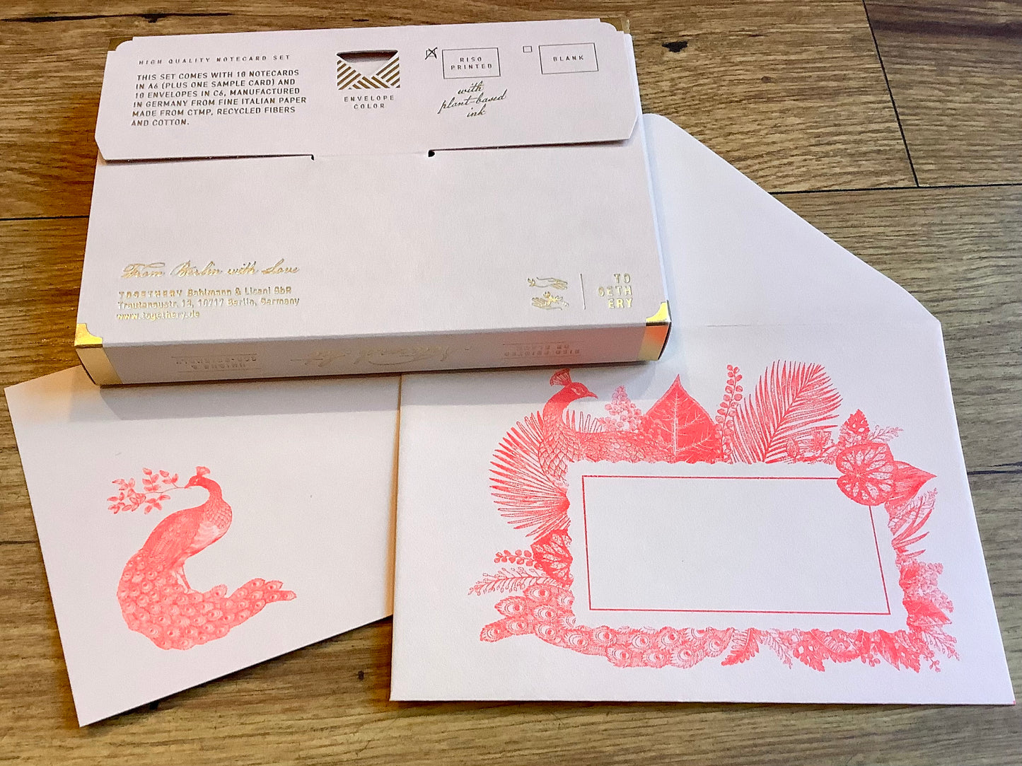 Karten-Set +Kuverts „Pfau“ A6/C6 Riso (Togethery) - Polly Paper - Umweltfreundliche Schreibwaren