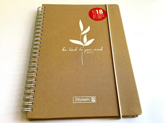 Schulkalender Spiral-Buch A5 Linen 1W/2S 18Mo Brunnen 26/2027