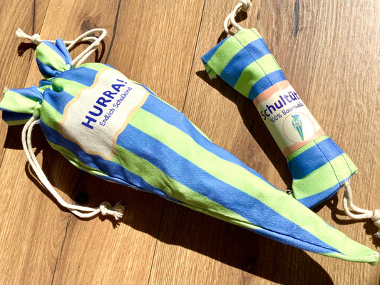 Geschenkbeutel Schultüte blau-grün Baumwolle Rössler