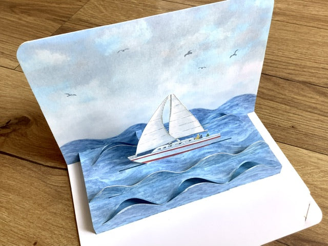 3D Pop-up-Karte "Stürmische See" Segelboot