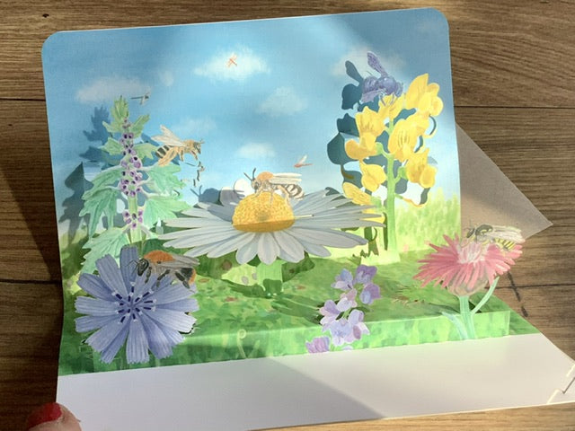 3D Pop-up-Karte Blumen Wildbienen