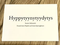 Postkarte „hyppytyynytyydytys“ (Wortschatzkarte)