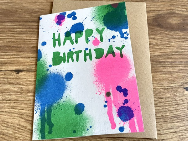 Briefkarte Happy Birthday Kleckse