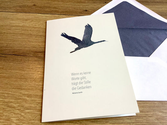 Briefkarte Kranich Trauer Gandhi-Zitat