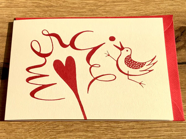 Briefkarte "merci" rot (Herrlich/Kettcards)