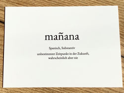 Postkarte "manaña" (Wortschatzkarte)