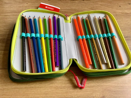 Schul-Etui Dino XL gefüllt 3 Reißverschlüsse BRUNNEN