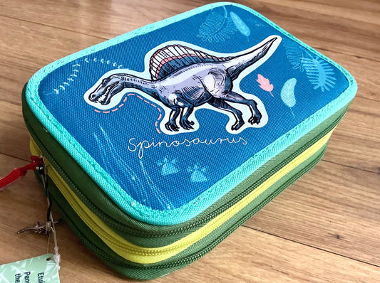 Schul-Etui Dino XL gefüllt 3 Reißverschlüsse BRUNNEN