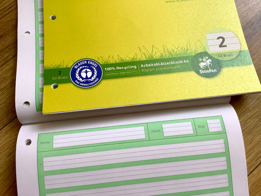 Arbeitsblock A4 Lin.2 50Bl. gelocht Recycling