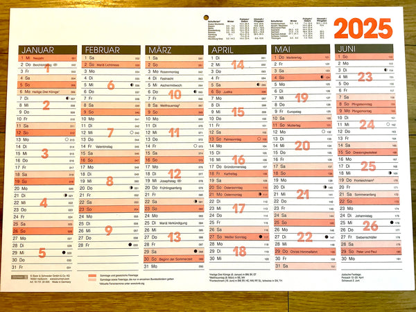 Tafelkalender A3 quer Brunnen 2025 6M/S