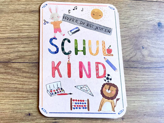 Bunte Klappkarte zur Einschulung - Karte und Umschlag in Einem. Alles zum Schulbeginn bei Polly Paper in Berlin-Mitte
