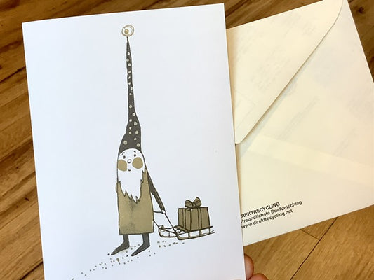 Weihnachtskarte Wichtel gold-schwarz (Kunga /Kettcards)