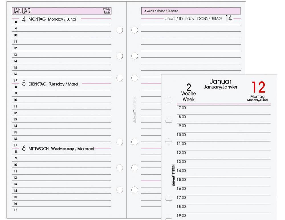Kalendereinlagen 9,5 x 17,2cm bind 6-loch 1W/2S 2026
