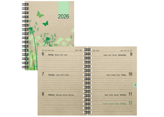 Taschenkalender Graspapier 10x14 Zettler 1W/2S 2026