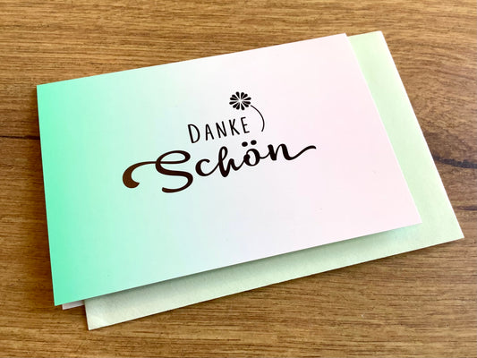 Minikarte Klappkarte mit Umschlag und dem Aufdruck DANKE schön in  Schnörkelschrift