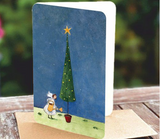 Briefkarte Engel gießt Weihnachtsbaum (Gutrath)