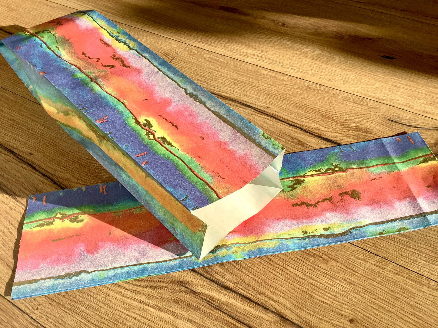 Flaschentasche Faltenbeutel bunt Papier