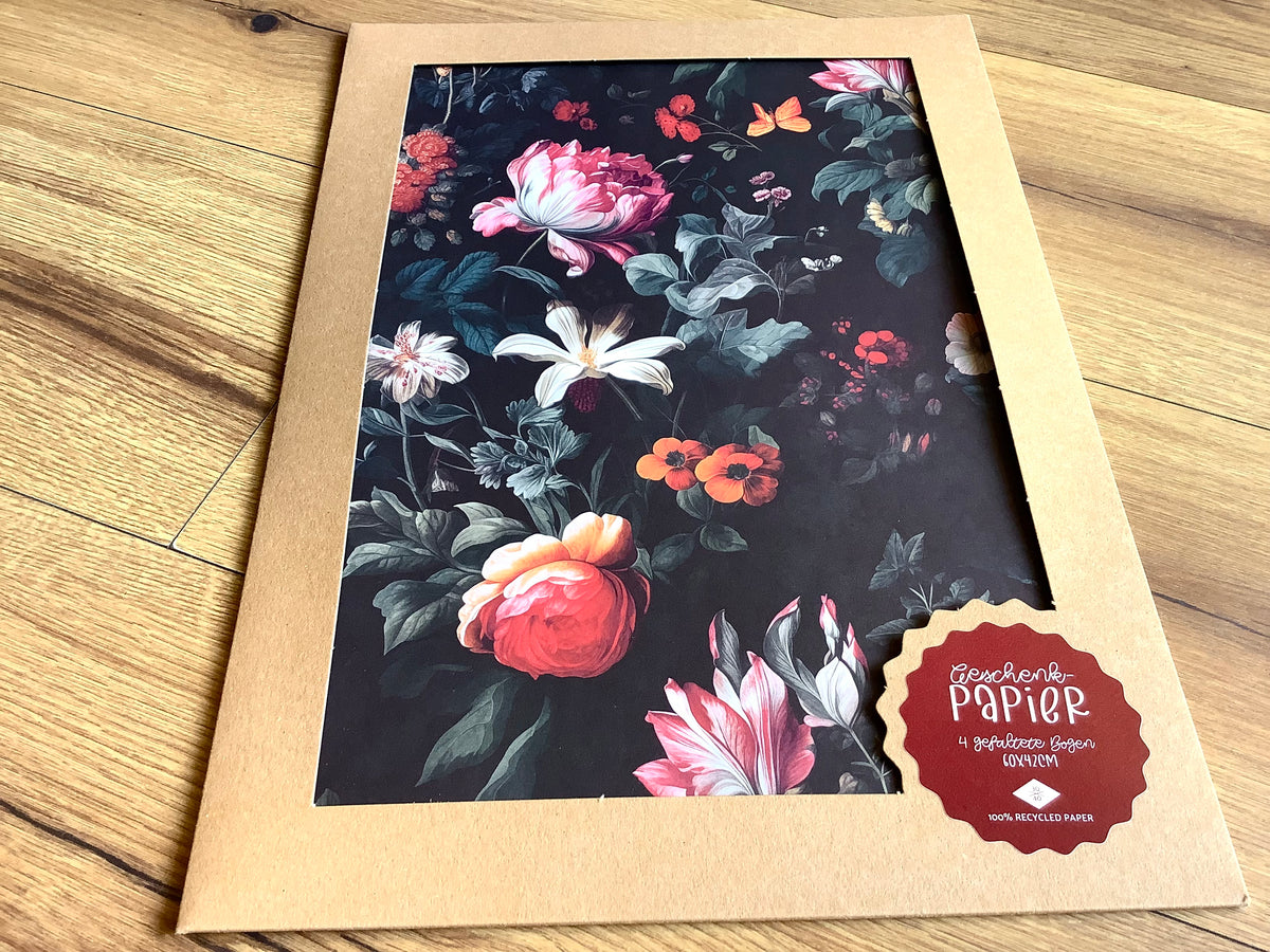 Geschenkpapier mit großen edlen Blumen