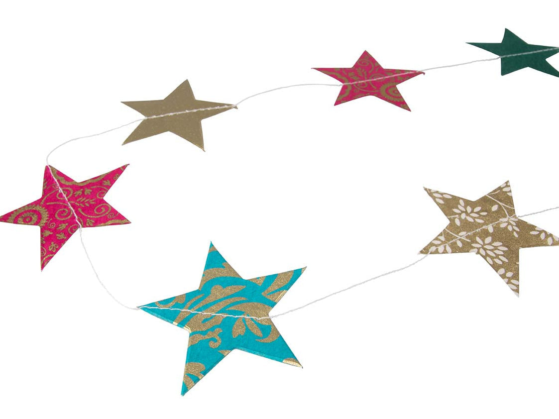 Girlande Sterne aus buntem Recyclingpapier 2m