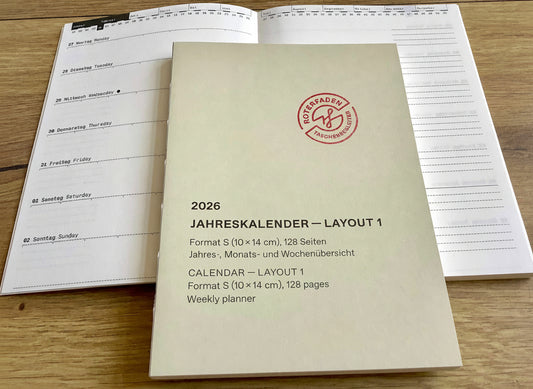 Kalender S (A6, 1Wo/1Seite) Roterfaden 2026