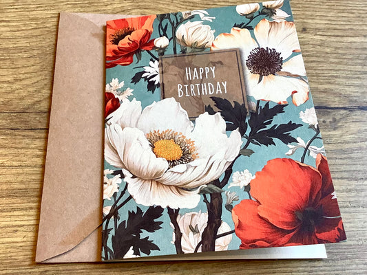 Briefkarte 10x14 Happy Birthday (Mohnblumen)