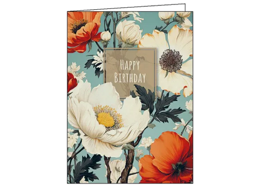 Briefkarte 10x14 Happy Birthday (Mohnblumen)