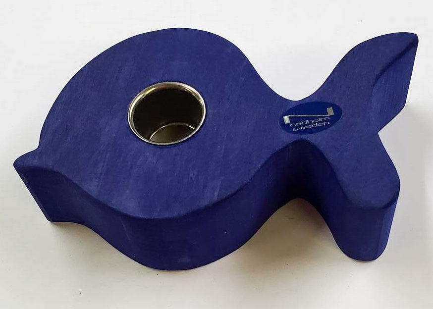 Kerzenständer Fisch blau Holz