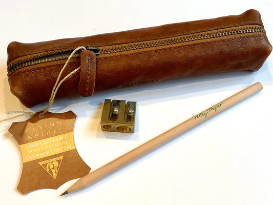 Stifteetui 19 x 2,5cm Leder cognacfarben vegetab.