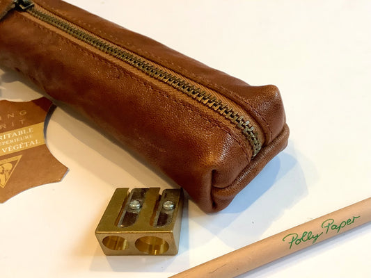 Stifteetui 19 x 2,5cm Leder cognacfarben vegetab.