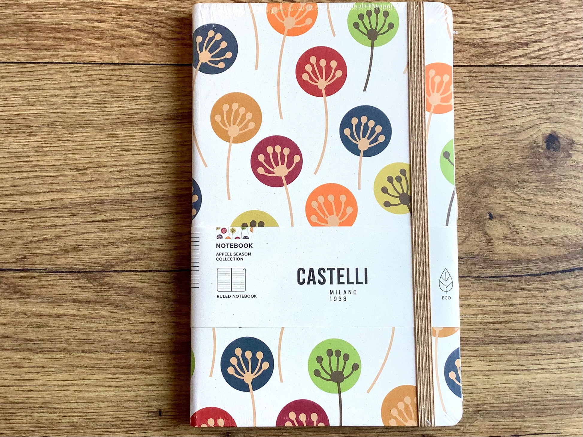 Hardcover-Notizbuch aus Italien - bunte Kreise / Blüten auf dem Cover