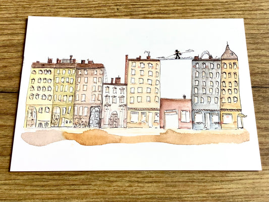 Postkarte Schornsteinfeger auf Wolken über Berlin (Erichsen)