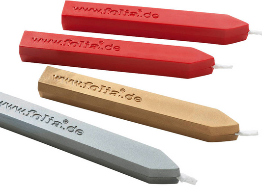 4 Siegelwachsstangen in rot, gold und silber