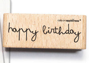 Holzstempel Happy Birthday 9 (Cats on apple.)