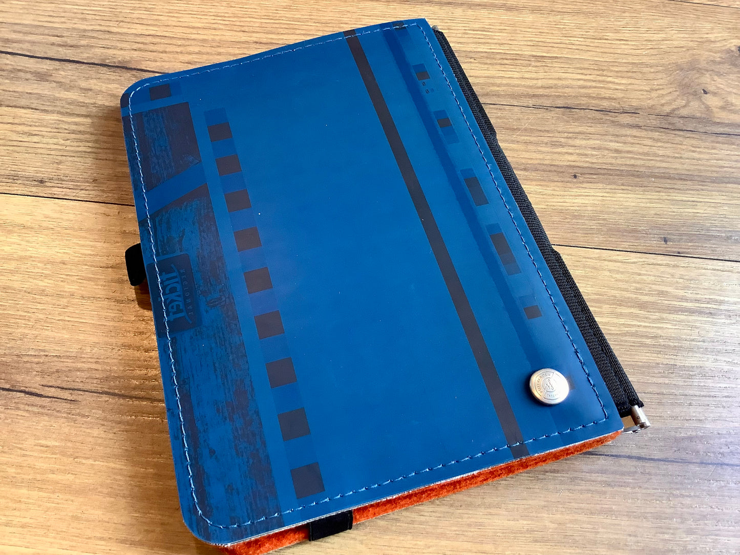 Taschenbegleiter Drucktuch M blau-rost #354 Roterfaden Unikat