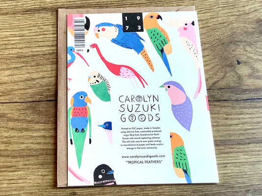 Grußkarte Happy Birthday Tropical Feathers (Carolyn Suzuki, 1973)