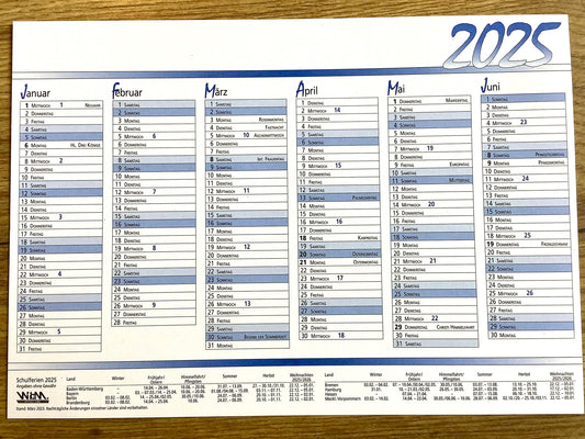 Wandtafelkalender A5 2025