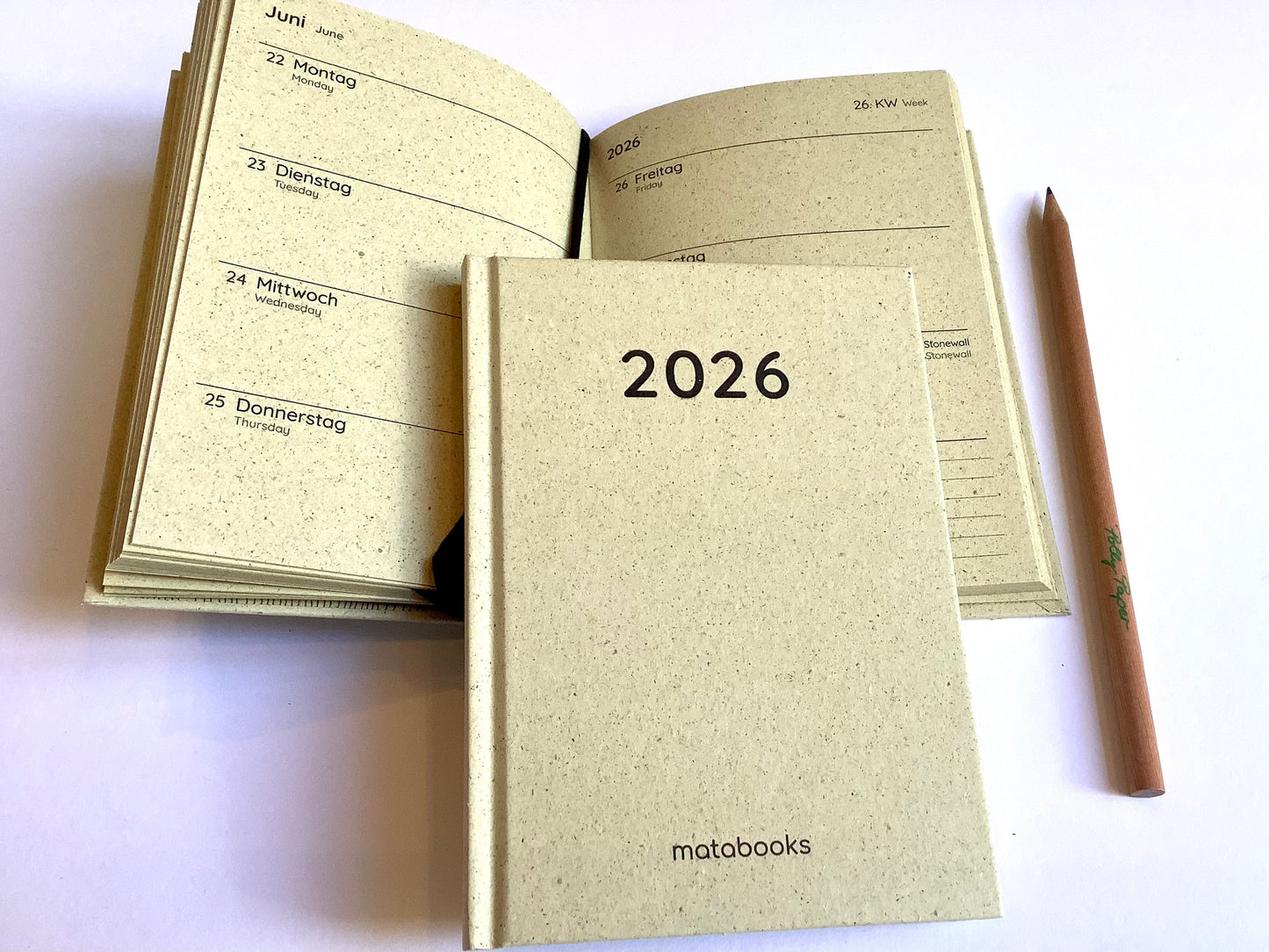 Wochenkalender A6 matabooks Graspapier S natur 2026